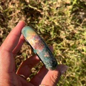 Moss Agate Stone Bangle Bracelet
